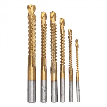 6pcs 3-8mm Titanium Coated HSS Drill Bit Electric Drill Plastic Metal Hole Grooving Drill Saw Woodworking Tools