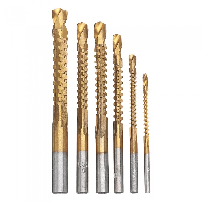 6pcs 3-8mm Titanium Coated HSS Drill Bit Electric Drill Plastic Metal Hole Grooving Drill Saw Woodworking Tools