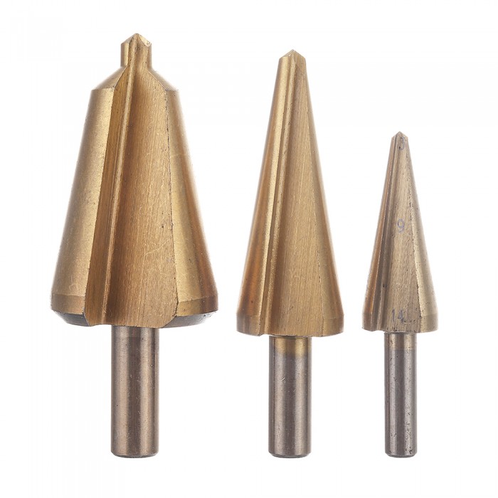 3pcs 16-30.5/5-20/3-14mm HSS 6542 Umbrella Chamfering Cutter Step Drill Bit Set Chamfer Tool
