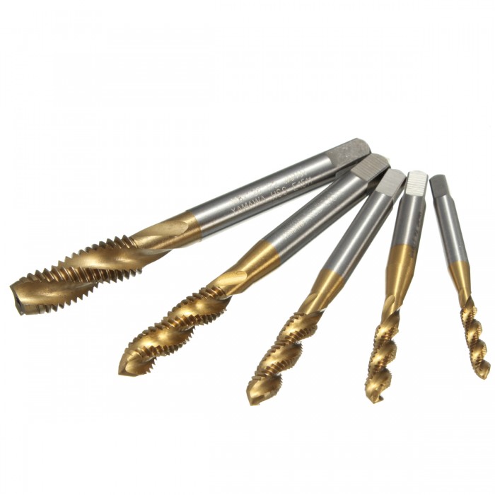 5pcs M3 M4 M5 M6 M8 Screw Taps Set Titanium Coated HSS6542 Spiral Fluted Tap Drill