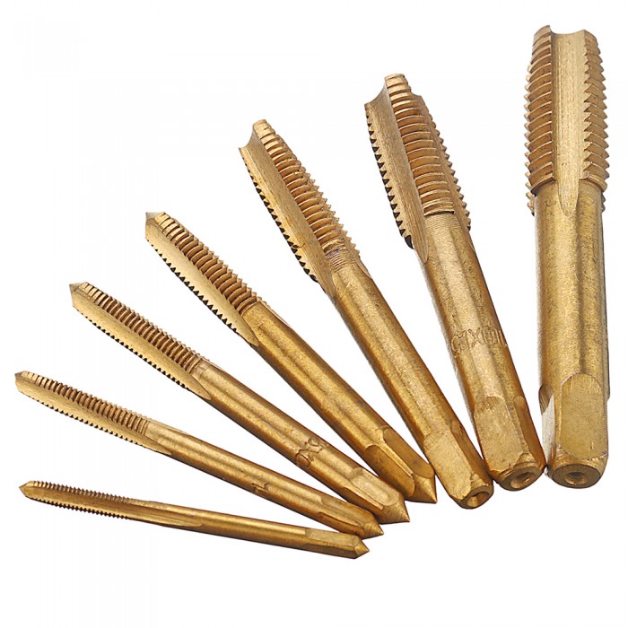 8pcs M3-M12 Machine Screw Plug Tap Steel Titanium Coated Straight Flute Hand Tap
