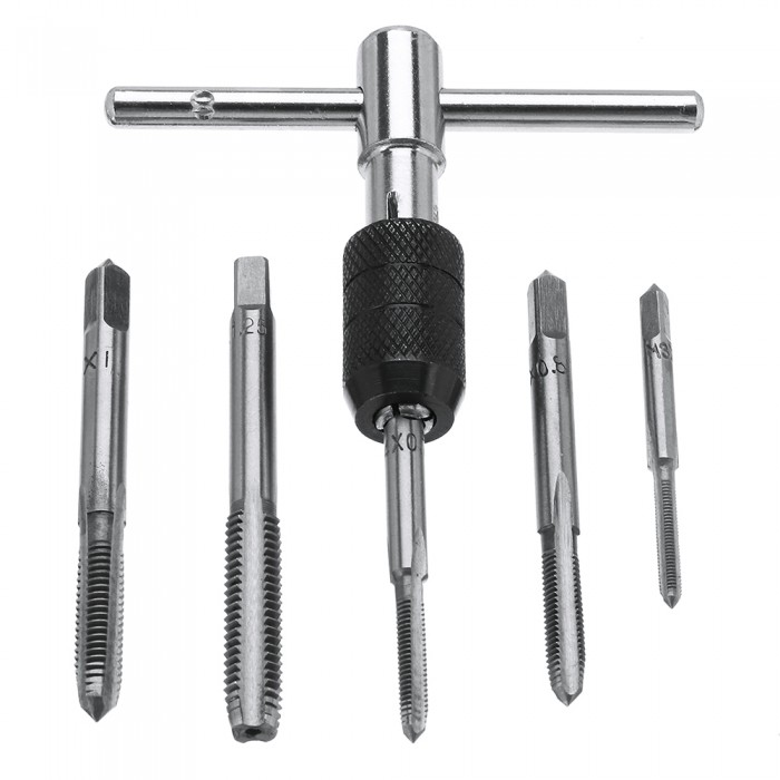 6pcs M3-M8 Tap Drill Set T Handle Ratchet Tap Wrench Machinist Tool