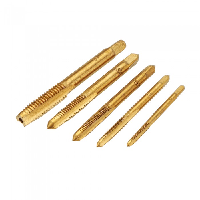 5pcs M3-M8 Steel Titanium Coated Machine Screw Plug Tap Straight Flute Hand Tap